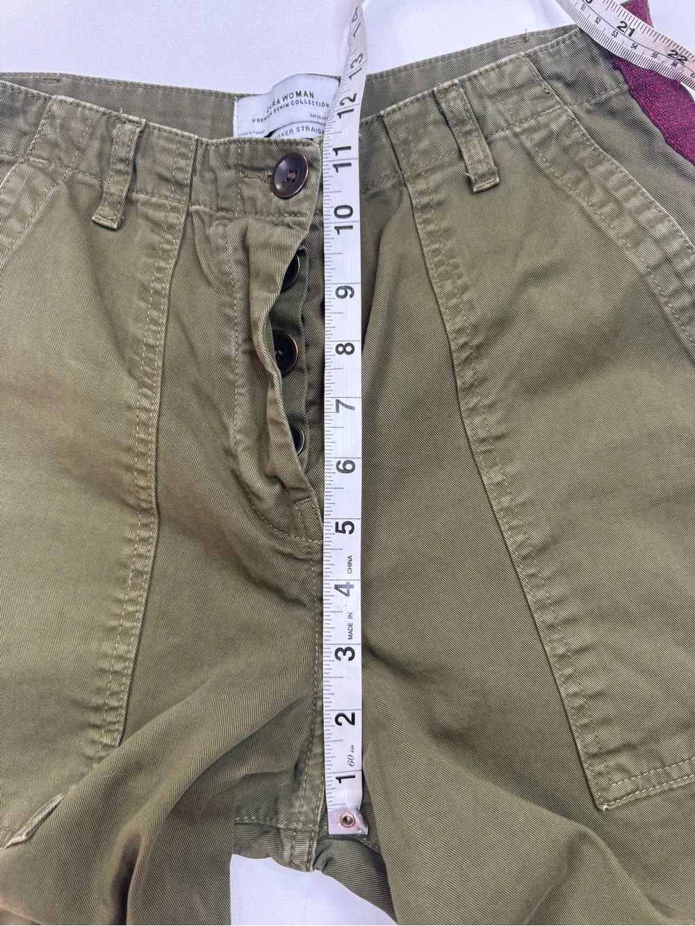 Zara “The Worker Straight “ Olive Wide-Leg Pants Womens Size 4 - Picture 7 of 8